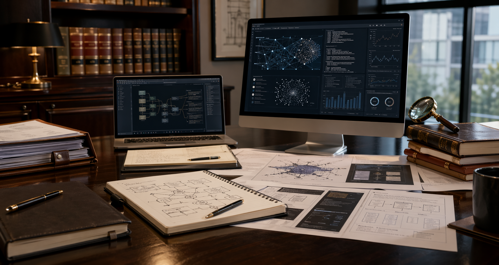 Software, artificial intelligence, and digital platform materials arranged for a legal and technical review setting